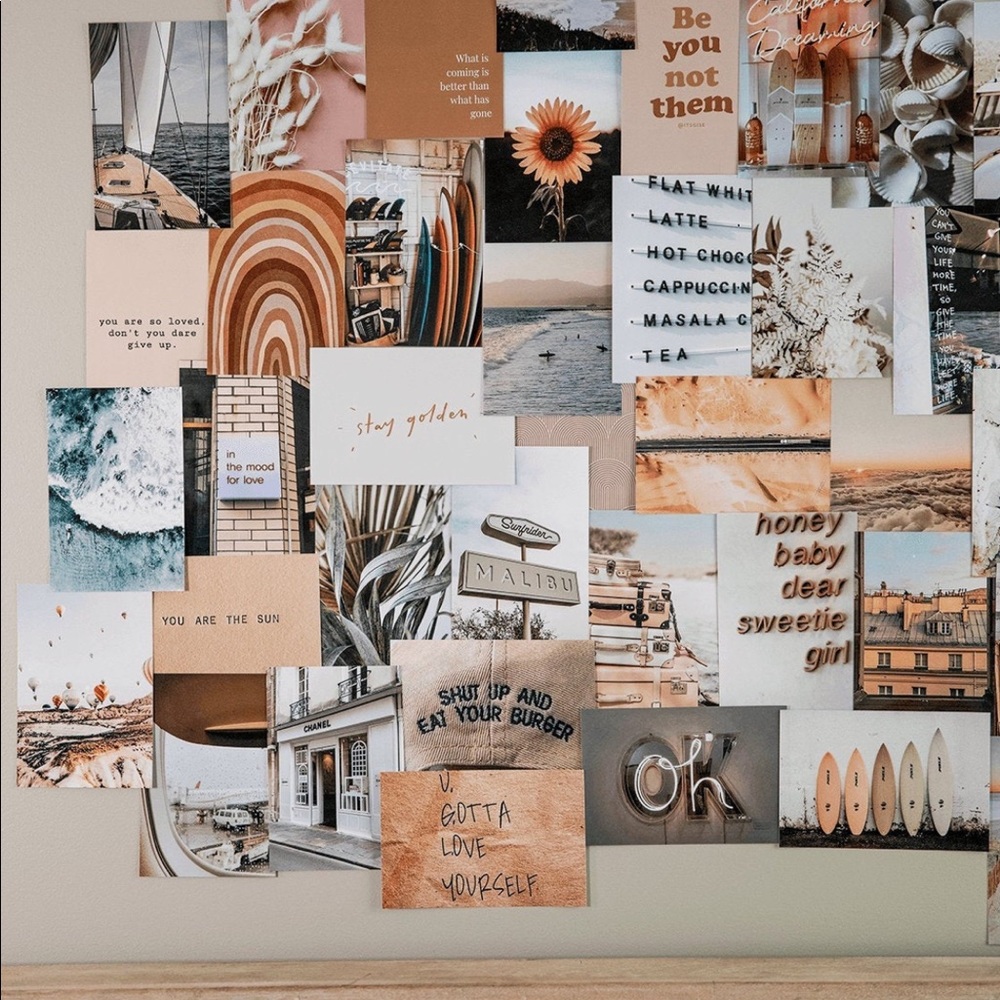Wall Collage Print Kit Creamy, Neutral Wall Decor with a Boho, Tan Aesthetic.